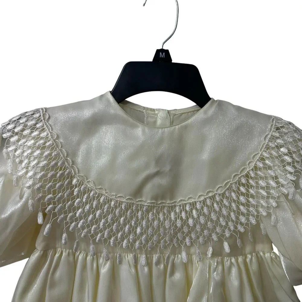 Vintage Honeybee Frilly Lace Dress Girls‎ Sz 5 Ivory Flower Girl Pageant Shimmer